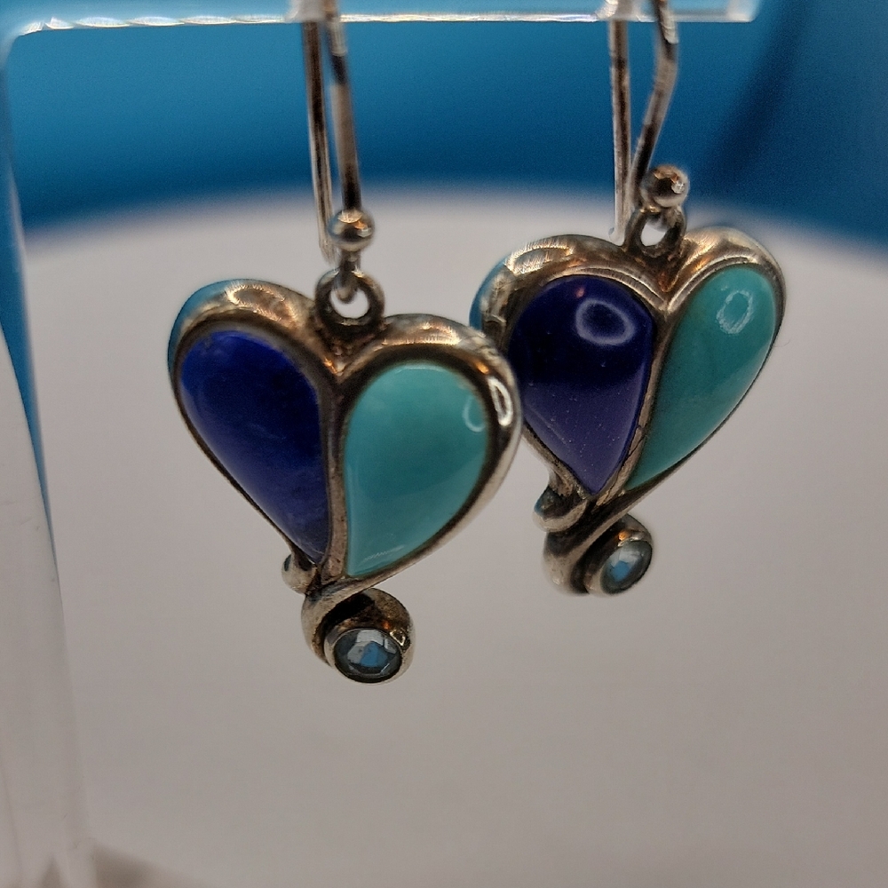 Elegant Blue and Turquoise Heart Earrings
